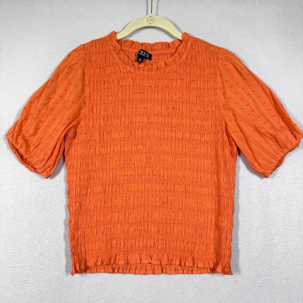 J Crew Top Womens Small Puff Sleeve Textured Voile Smocked Blouse Coastal Fall